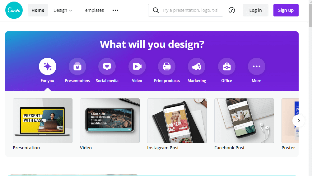 canva homepage